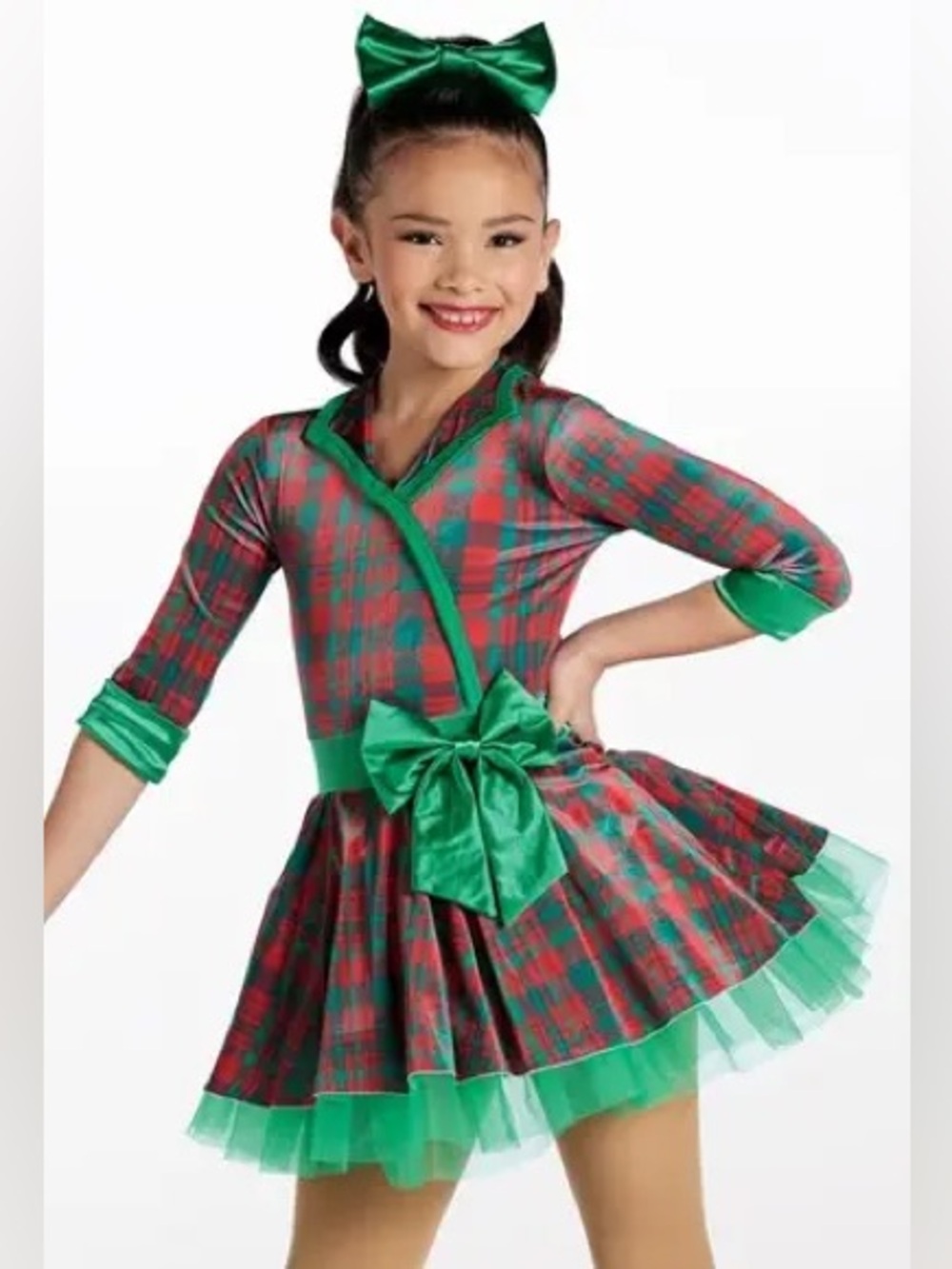 Weissman dance costume velvet green plaid What Christmas Means To Me 12696 SC